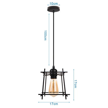 DecorBites™ Industrial Nordic Cage Pendant Light, Black Iron Retro Loft Hanging Lamp