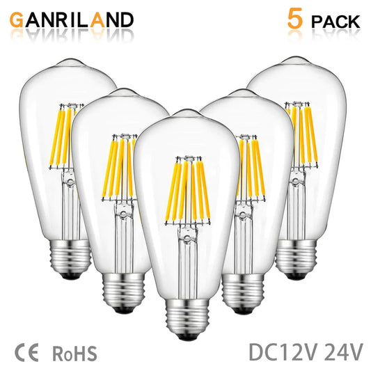 DecorBites™ Low Voltage 6W E27 LED Bulb 2700K 4500K Clear Glass Retro Cabin Lamp