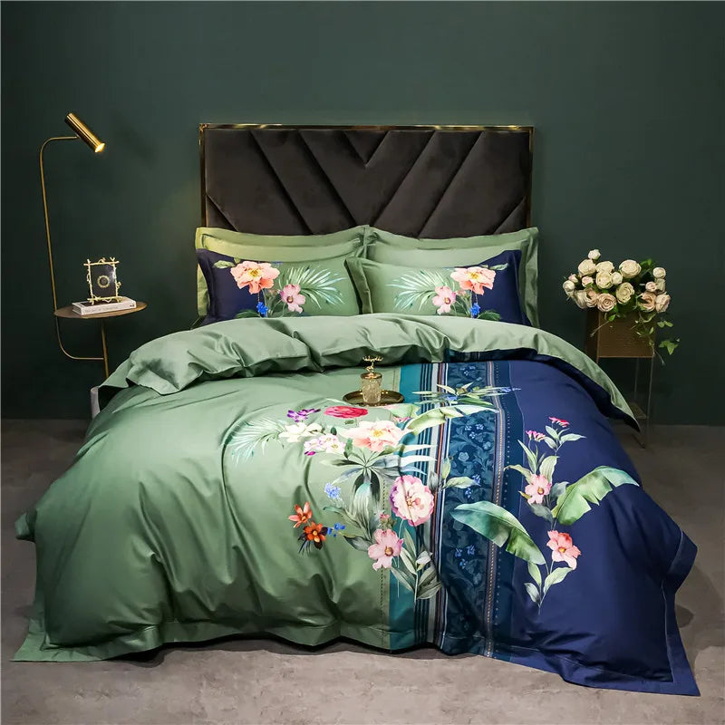 Decobites 1400TC Egyptian Cotton Bird Floral Bedding Set - Luxury 4Pcs