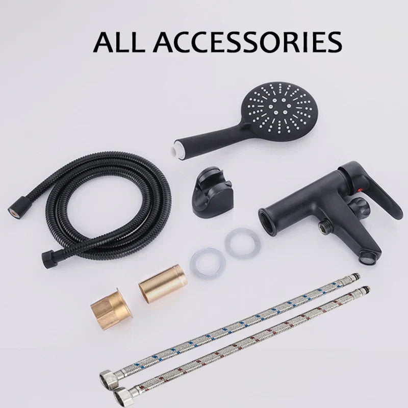 DecorBites™ Black Copper Basin Faucet with Shower Head & Dual Function Mixer