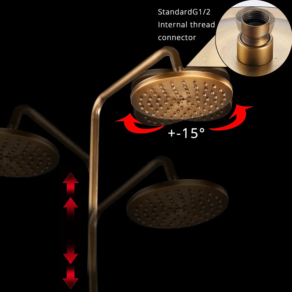 DecorBites™ Brass Antique Dual Handle Shower Faucet Set with Handshower Shelf