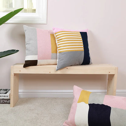 Funda de cojín DecorBites™ con bordado geométrico, 45x45cm/30x50cm, diseño abstracto amarillo y rosa