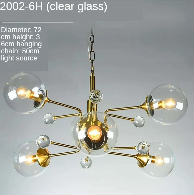 DecorBites™ Gold Glass Ball Chandelier LED Lighting for Living Room, Kitchen, Bedroom