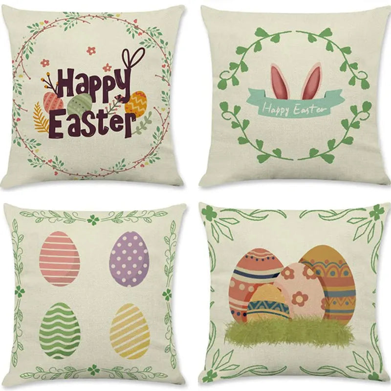 DecorBites™ Easter Rabbit Eggs Linen Pillowcase 45*45CM