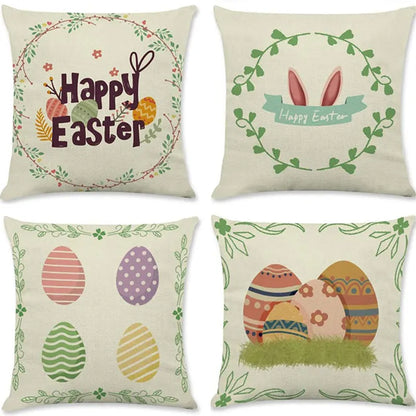 DecorBites™ Easter Rabbit Eggs Linen Pillowcase 45*45CM