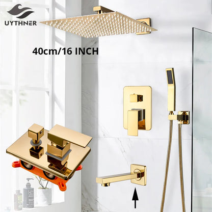DecorBites™ Gold Rainfall Shower System with Wall Mount Mixer Tap Set