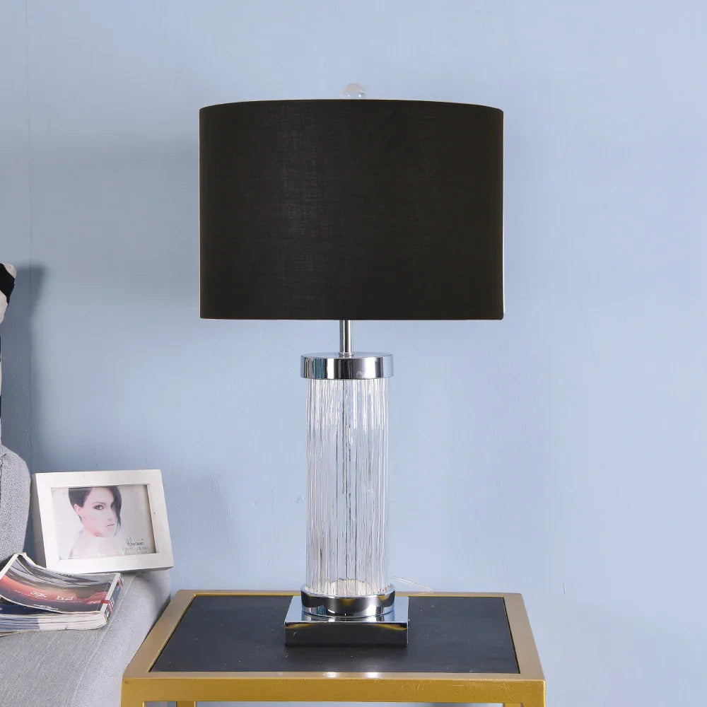 DecorBites™ Glass Crystal Cylinder Table Lamp White Black Lampshade LED Desk Bedside Lamp