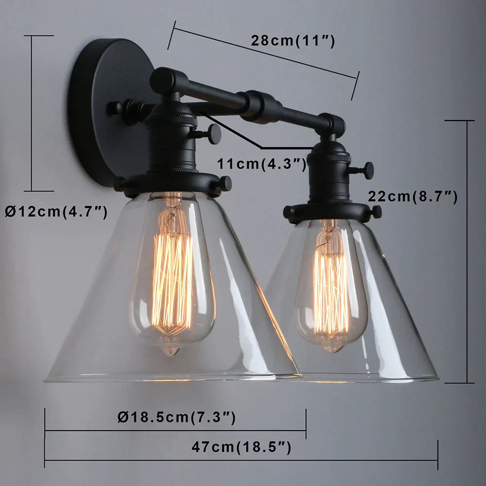 DecorBites™ Double Cone Glass Industrial Wall Sconce - Dual Light Fixture