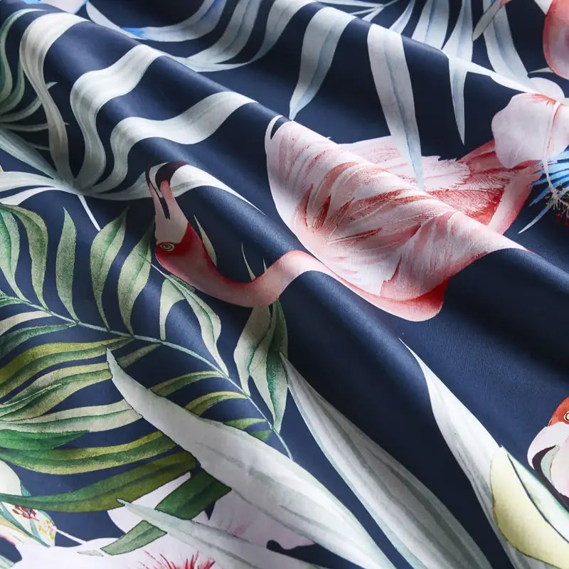 طقم سرير فاخر من القطن المصري بنقشة أوراق الفلامنغو