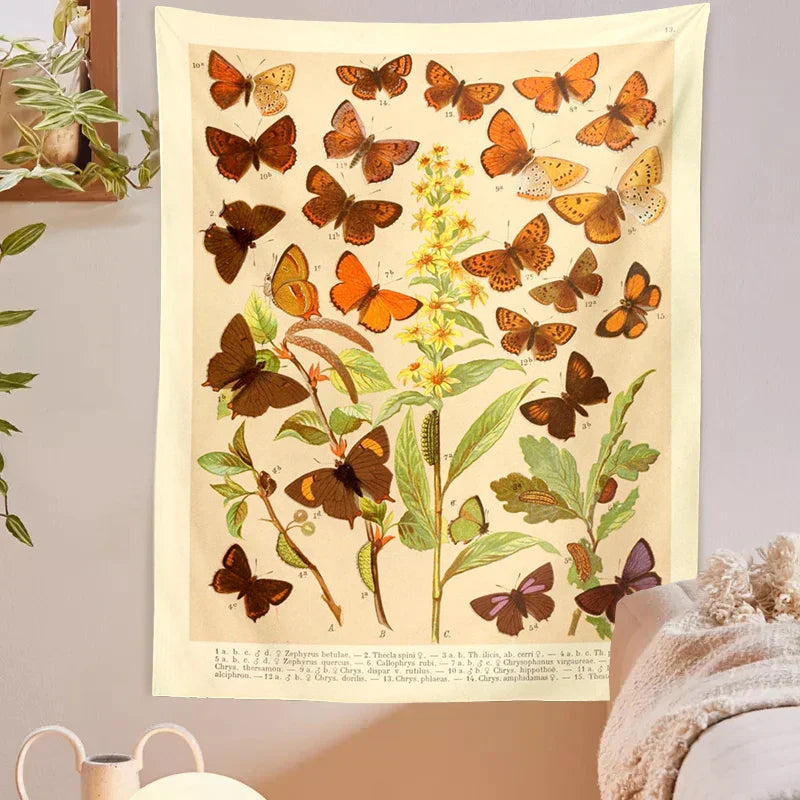 Decobites Butterfly Botanical Tapestry Wall Hanging Vintage Aesthetic Room Decor Mural Tapiz