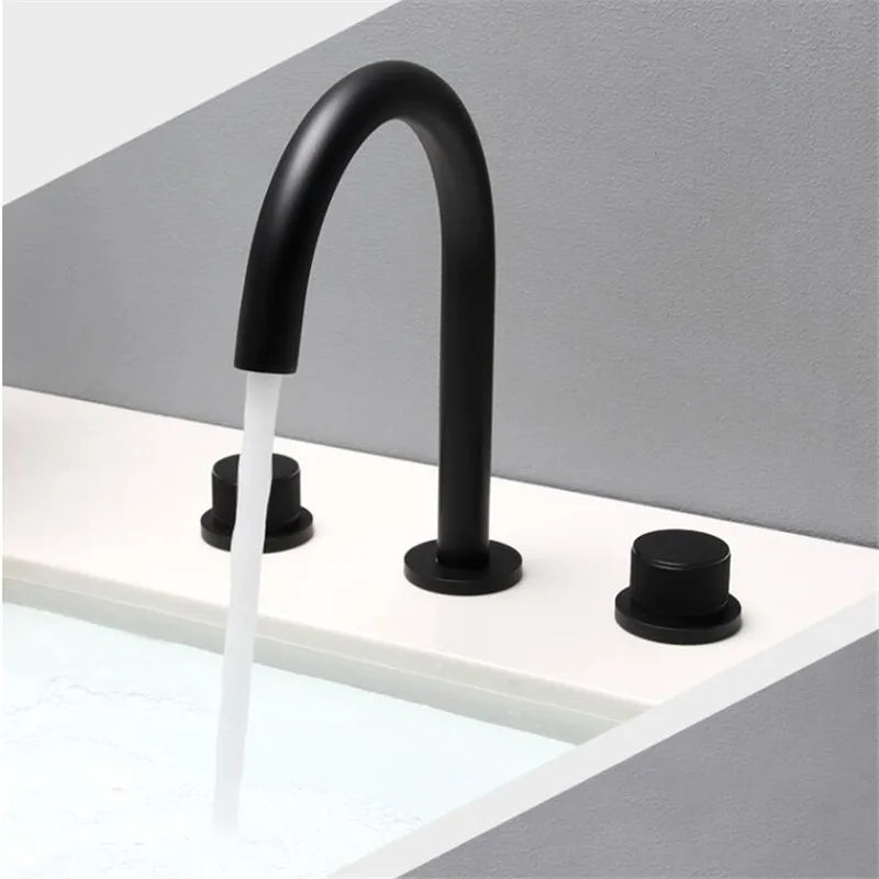 DecorBites™ Black & Brushed Gold Basin Faucets: Total Brass 3-Hole Waterfall Sink Faucet
