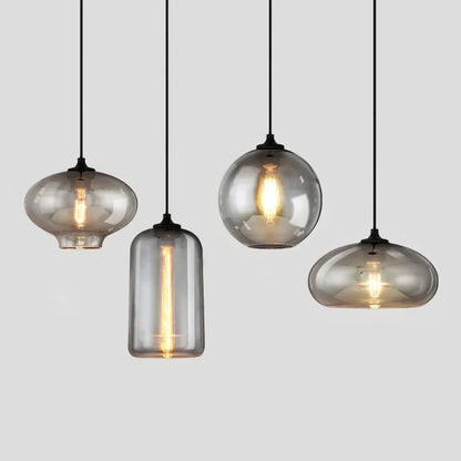 DecorBites™ Gray Glass Pendant Light for Bar Stair Dining Room E27 Edison Lamp Lighting