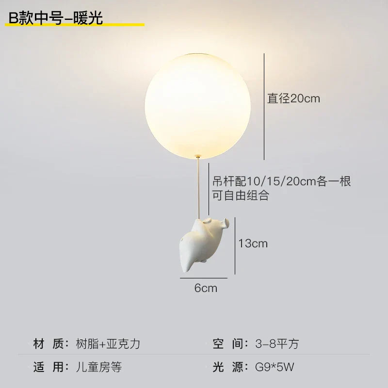 DecorBites™ Flying Pig Resin LED Ceiling Light Kids Bedroom Lamp Deco Fixtures