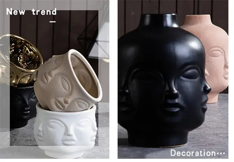 Handmade Ceramic Face Vase for Home Decor