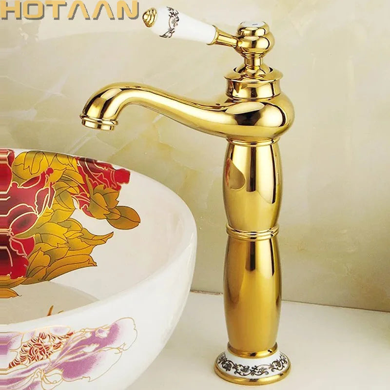 DecorBites™ Gold Finish Basin Faucet with Single Handle and Ceramic Taps