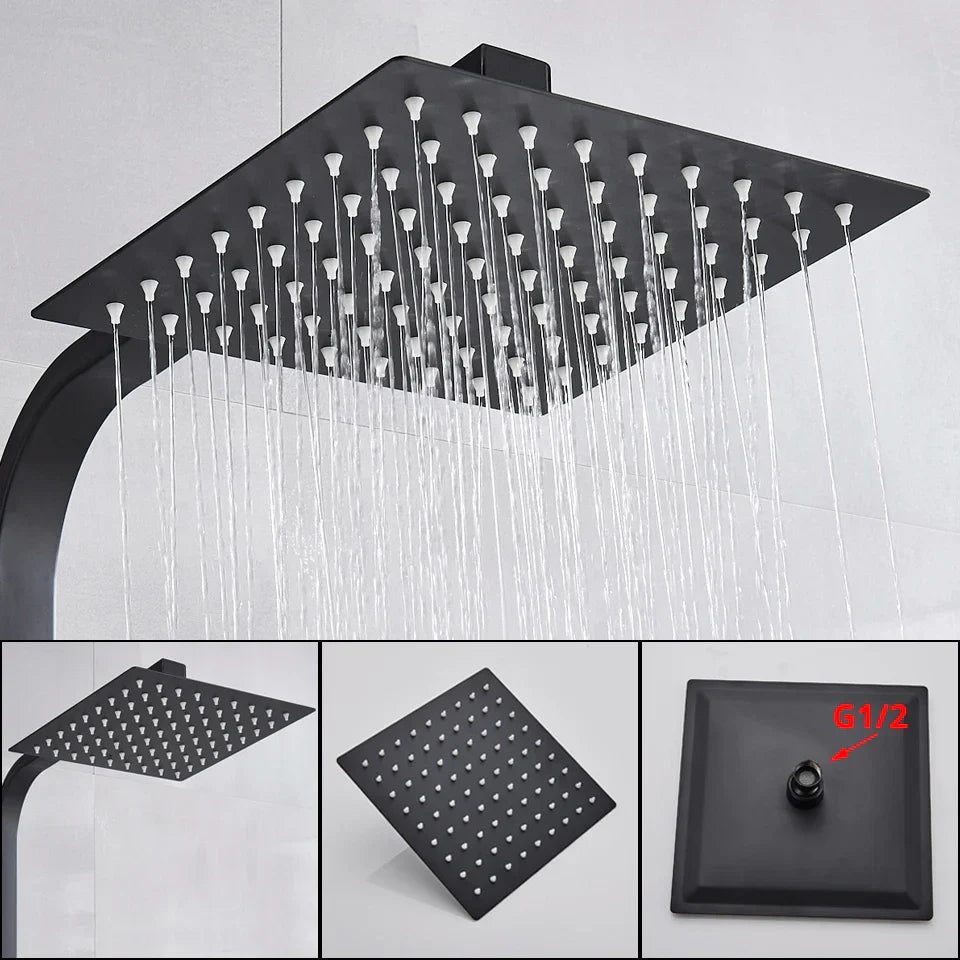 DecorBites™ Black Thermostatic Rain Shower Faucet Set for Wall Mounted Bathrooms