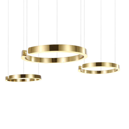 DecorBites™ LED Chandelier: Round Rings Pattern, Gold, Modern Design for Living, Dining, Bedroom, Kitchen.