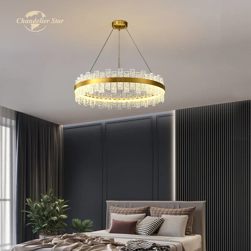 DecorBites™ LED Round Glass Chandelier: Modern Nordic Stainless Steel Pendant Light for Bedroom & Living Room