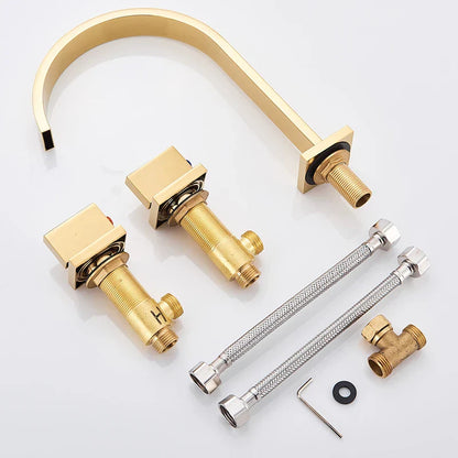 DecorBites™ Golden Brass Dual Handle Basin Faucet Set - Deck Mounted Hot Cold Mixer