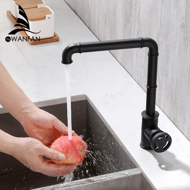 Grifo de baño retro industrial de latón dorado Decorbites™ para agua caliente y fría