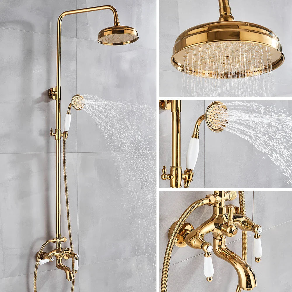 Juego de Grifo de Ducha en Latón Dorado Decorbites™ con Salida para Bañera y Dos Manijas