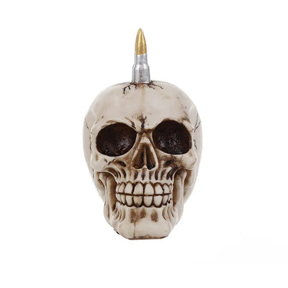 DecorBites™ Calavera de resina de 15 cm con forma de bala, estatua decorativa artesanal para Halloween