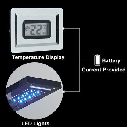 مجموعة دش مطري DecorBites™ أسود بإضاءة LED وشلال مع نفاثات تدليك