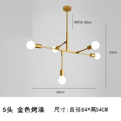 Lámpara colgante DecorBites™ estilo cruz de 5 luces en acabado dorado y negro para decoración moderna del hogar.