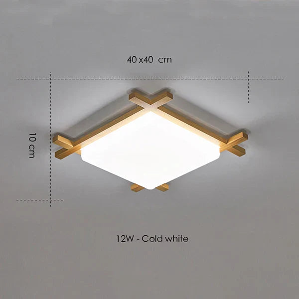 DecorBites™ Japanese Wood Ceiling Light Tatami Lamp Flush Mount Living Room Bedroom Square
