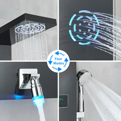 DecorBites™ LCD Black LED Rainfall Shower Panel with 5 Massage Jets Wall Mount