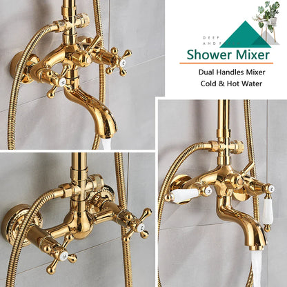 DecorBites™ Gold Brass Shower Faucet Set with Tub Spout and Dual Handles
