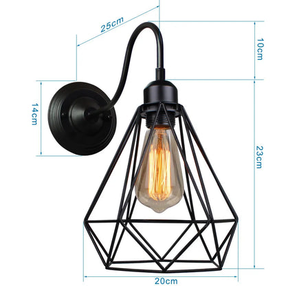 DecorBites™ Black Cage Guard Wall Sconce LED Lamp Indoor Retro Lighting Fixture