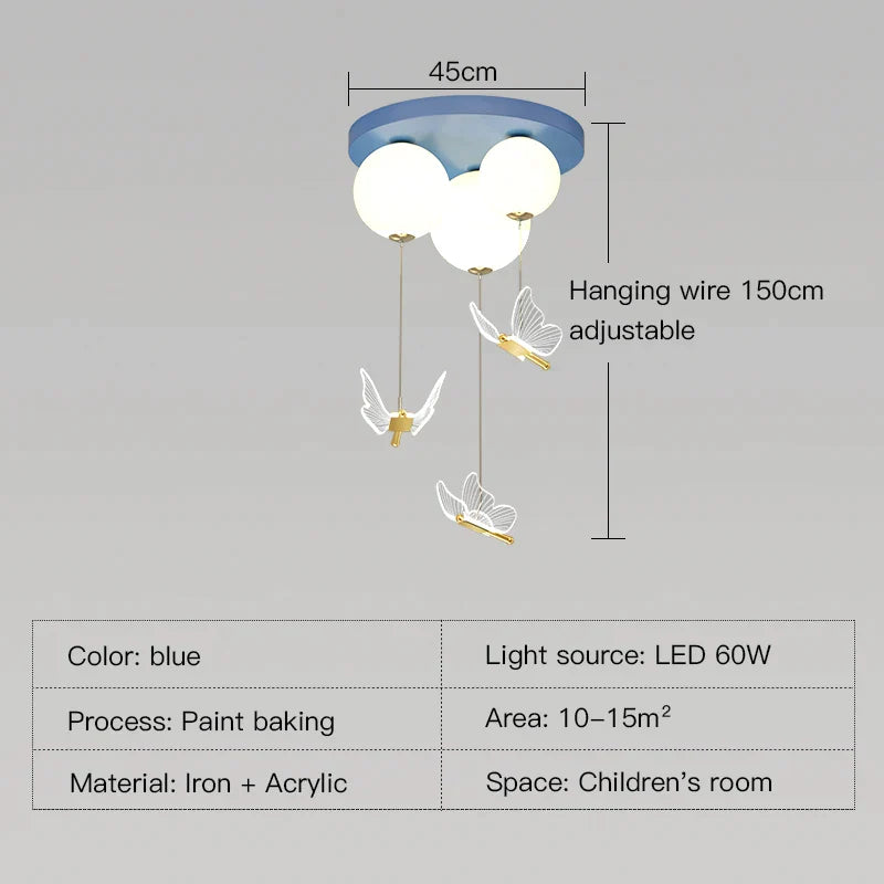 DecorBites™ Butterfly Ball Ceiling Lamp: Warm & Romantic Pendant Light for Children's Room