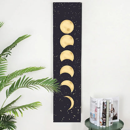 Black Galaxy Night Sky Moon Phase Tapestry by Decobites - Psychedelic Wall Hanging & Throw Blanket