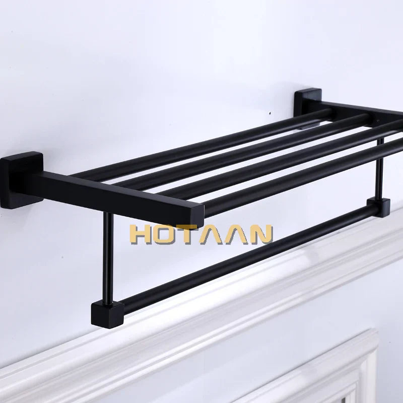 رف مناشف أسود من DecorBites™: إكسسوارات حمام من الألومنيوم مثبتة على الحائط