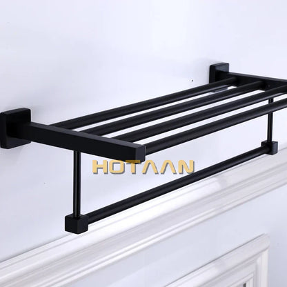 رف مناشف أسود من DecorBites™: إكسسوارات حمام من الألومنيوم مثبتة على الحائط