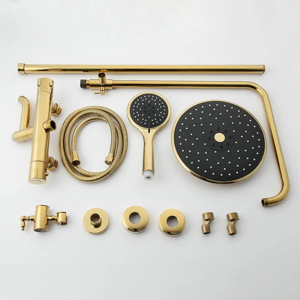 DecorBites™ Gold Plated Thermostatic Shower Faucet Set with 8" Rainfall Head