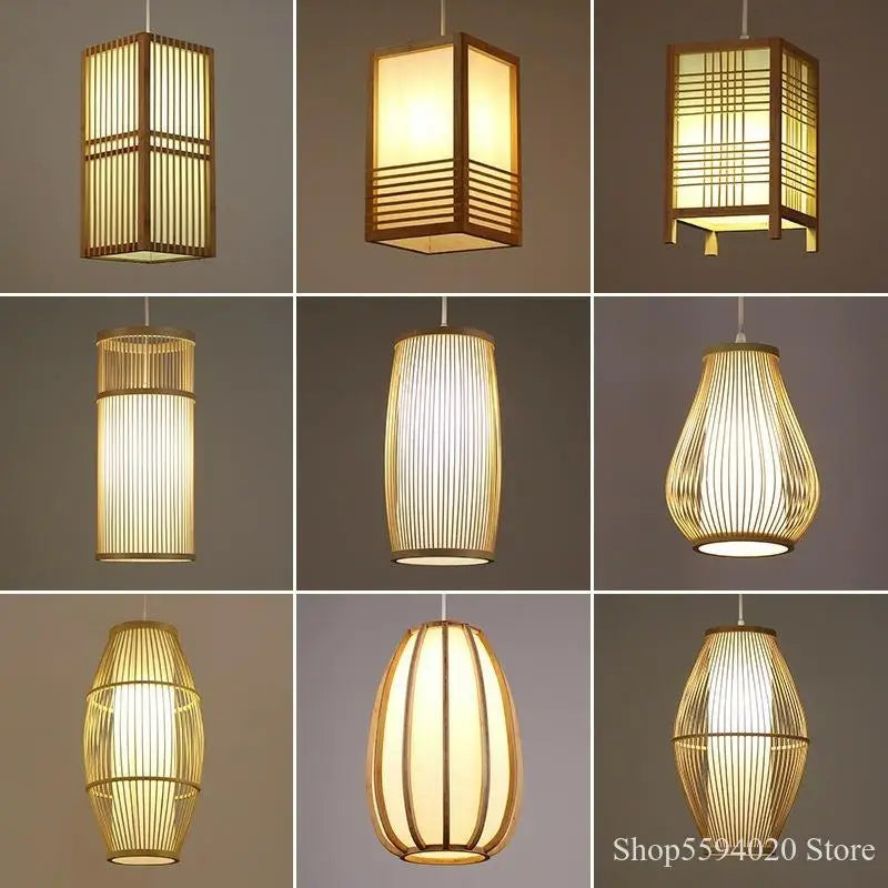 DecorBites™ Japanese Bamboo Chandelier Lights for Bedroom Living Room Tea Room Zen Lamps
