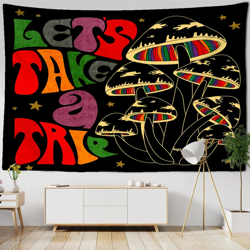 Decobites Psychedelic Mushroom Tapestry Wall Hanging for Boho Witchy Vibes