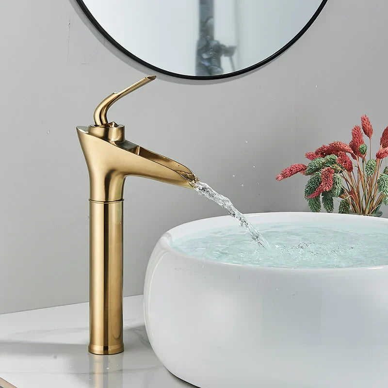 DecorBites™ Gold Waterfall Wine Glass Basin Faucet - Single Lever Bathroom Mixer