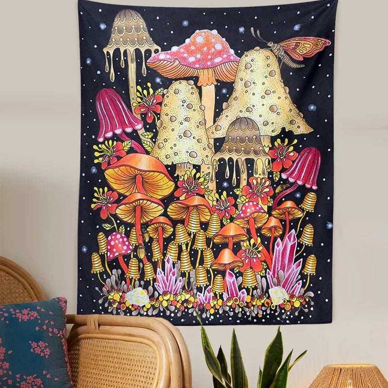 Decobites Psychedelic Mushroom Botanical Boho Wall Hanging Tapestries