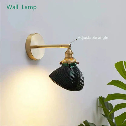 DecorBites™ Green Glass LED Chandelier: Minimalist Brass Hanging Lights