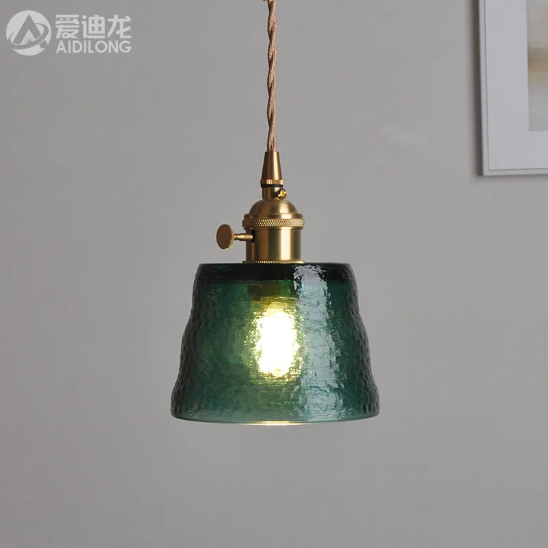 DecorBites™ Green Glass LED Pendant Light - Japanese Style Nordic Copper Hanging Lamp