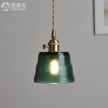 DecorBites™ Green Glass LED Pendant Light - Japanese Style Nordic Copper Hanging Lamp