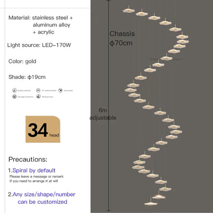 DecorBites™ Lotus Leaf Tea Art Spiral Staircase Chandelier - Chinese Style Pendant Light