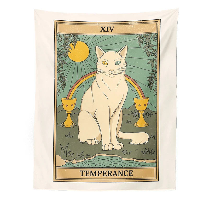 Decobites Cat Divination Tarot Card Tapestry Moon Phase Wall Hanging Décor