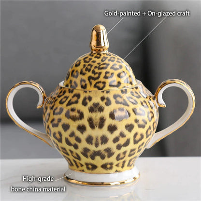 DecorBites™ Leopard Print Bone China Coffee Set Tea Pot Cup Luxury Porcelain Drinkware