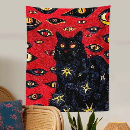 Cat Coven Witchcraft Tapestry by Decobites - Bohemian Wall Art for Aesthetic Room Decor