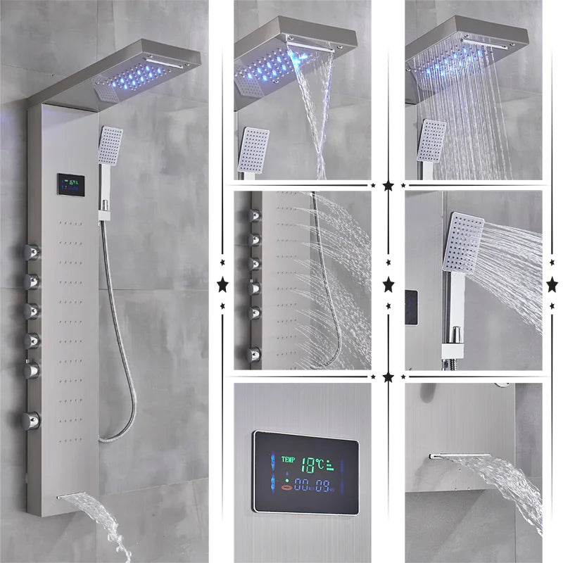 DecorBites™ LED Rainfall Shower Panel Set with Temperature Screen and Hand Sprayer