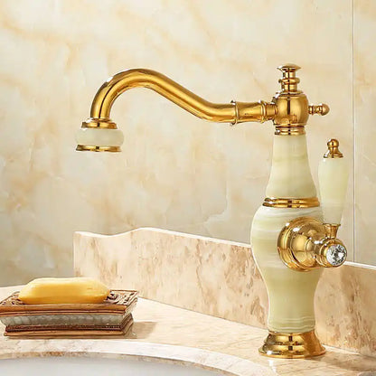 DecorBites™ Brass and Jade Bathroom Basin Sink Faucet Gold Mixer Tap
